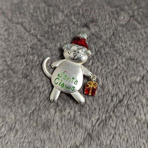 Vintage Santa Claws Christmas Cat Brooche - Picture 7 of 8